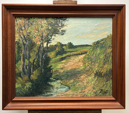 R. DUMONT « ruisseau Limousin » huile sur panneau signée en bas à...