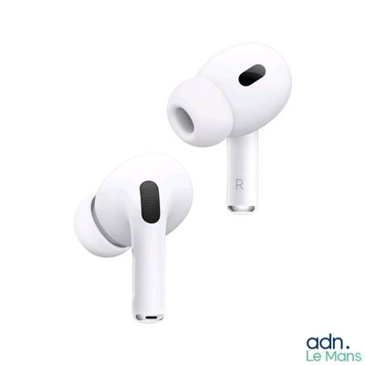 pair of apple airpods with charging case on white background