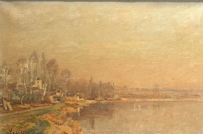 Antony DAMIEN (1858-1943) Bord de lac. Huile sur toile encad…