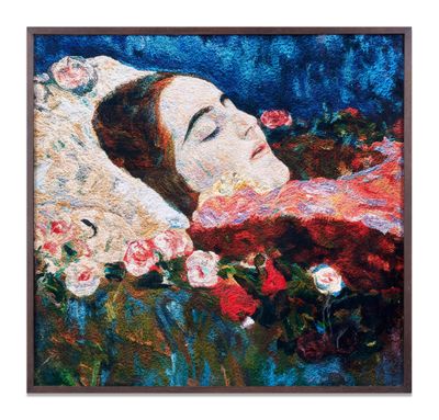 un tableau représentant une femme allongée, les yeux fermés