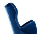blue velvet chair with wooden legs on a white background