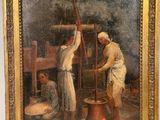 une peinture à l'huile représentant un homme et une femme en train de cuisiner dans une cuisine