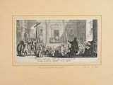 a drawing of a group of people standing in front of a building
