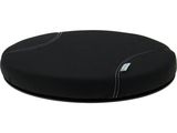 a close up of a black seat cushion on a white background