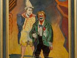 tableau représentant un clown et un autre clown debout l'un à côté de l'autre