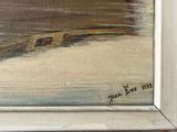 an image of a painting of a train on a track in the snow