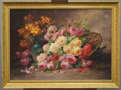 une peinture de fleurs dans un vase sur une table