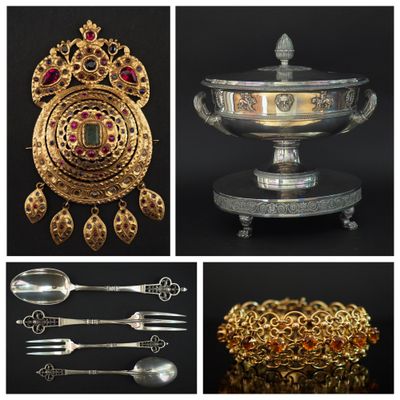several different types of silverware are displayed on a black background