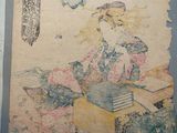a painting of a woman sitting at a table