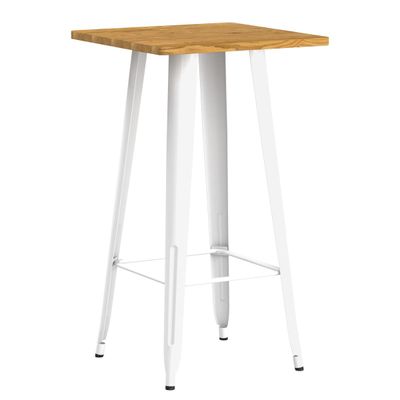 une table en bois avec des pieds blancs et un plateau en bois