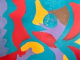 tableau représentant une peinture abstraite aux couleurs vives : rouge, jaune, bleu et vert