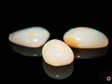two white oplites sitting on top of a black surface