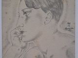 drawing of a woman with a cigarette in her mouth
