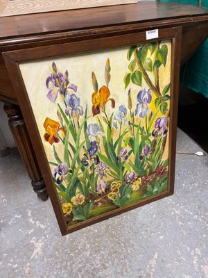 une photo d'un tableau représentant des fleurs posées sur une table