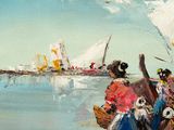 a painting of a group of people on a boat