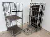 two metal carts that are sitting next to each other