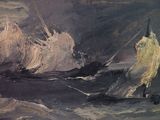 a painting of a boat in the water with a man on it