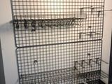 a wire rack with a bunch of items on it