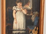 un tableau représentant une femme debout devant un miroir