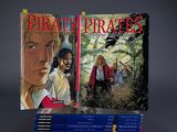 pirates of the caribbean, volume 1 and 2, with a box of books