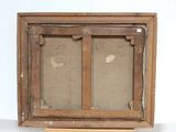 an old picture of a wooden easel with a painting on it