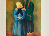 a painting of a woman holding a child in her arms