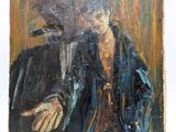 an oil painting of a woman with a bird on her shoulder
