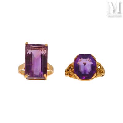 an image of a pair of amethorate and gold rings