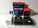 a bag of protein next to some batteries and a box of batteries