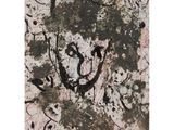 une peinture abstraite réalisée à la peinture noire et blanche sur fond blanc