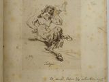 an old book with a drawing of a man riding a horse