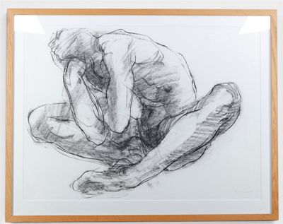 Eddy Roos (B. 1949), Assis, fusain sur papier, signé et daté…