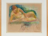 painting of a female nude reclining in pastel on paper