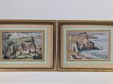 paire d'aquarelles représentant un paysage côtier