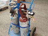 a blue cart with two propane gas cylinders on it