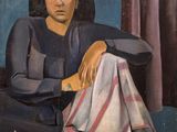 tableau représentant une femme assise sur un canapé, recouverte d'une couverture