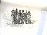 un dessin représentant un groupe de personnes debout dans un champ