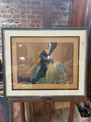 a picture of a painting on a easel in a room