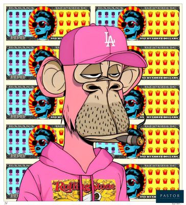 un singe de dessin animé portant une casquette rose et un sweat à capuche rose