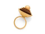a close up of a gold ring with a ball inside of it