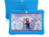 the tablet is blue and has a picture of a frozen princess on it