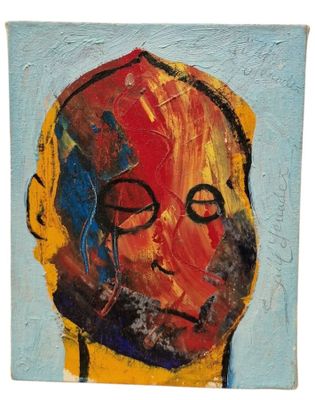 une image représentant un tableau représentant le visage d'un homme sur fond bleu
