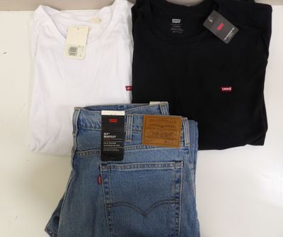 three pairs of levi ' s t - shirts and a pair of levi ' s jeans