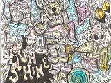 drawing of a drawing of a person surrounded by various objects