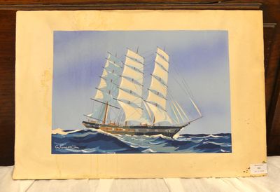 a picture of a painting of a sailboat in the ocean