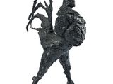 statue d'un homme portant un sac à dos, sur fond blanc