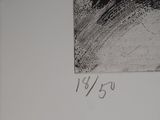 a black and white photo of a painting on a wall