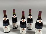six bouteilles de vin sont alignées sur une surface blanche