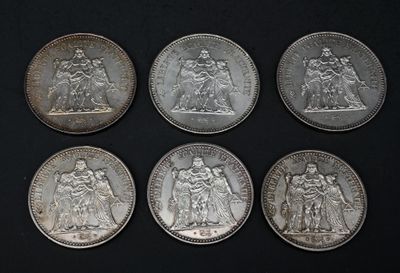 Réunion de monnaies en argent : 3 x 10 fr Hercule, 3 x 50 fr Hercule.  - Photo 1