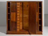 an image of a wooden cabinet with a door open